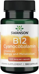 Swanson Vitamin B12 Cyanocobalamin 500 mcg Vegan Kapseln 100 Stück – Bild 1 von 2