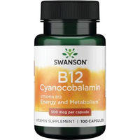 Produktbild von Swanson Vitamin B12 Cyanocobalamin 500 mcg Vegan Kapseln 100 Stück
