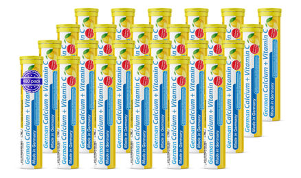 T&D Pharma Calcium + Vitamin C Brausetabletten mit Zitronengeschmack, zuckerfrei, 300 mg Kalzium und 75 mg Vitamin C, 480 Stück – Bild 1 von 2