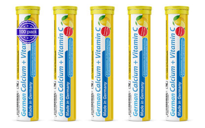 T&D Pharma Calcium + Vitamin C Brausetabletten Zitronengeschmack zuckerfrei 100 Stück mit 300 mg Kalzium und 75 mg Vitamin C – Bild 1 von 2