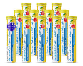 T&D Pharma Calcium + Vitamin C Brausetabletten Zitronengeschmack zuckerfrei 240 Stück mit 300 mg Kalzium und 75 mg Vitamin C – Bild 1 von 2