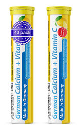 T&D Pharma Calcium + Vitamin C Brausetabletten Zitronengeschmack zuckerfrei 2x20 Stück mit 300 mg Kalzium und 75 mg Vitamin C – Bild 1 von 2