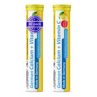 Produktbild von T&D Pharma Calcium + Vitamin C Brausetabletten Zitronengeschmack zuckerfrei 2x20 Stück mit 300 mg Kalzium und 75 mg Vitamin C