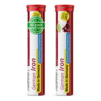 Produktbild von T&D Pharma Eisen Brausetabletten Kirsch Geschmack 14 mg Eisen zuckerfrei 2x20 Stück