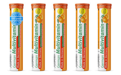 T&D Pharma German Multivitamin Brausetabletten mit Vitamin C, E, B-Vitaminen und Biotin, Orangengeschmack, zuckerfrei, 100 Stück – Bild 1 von 1