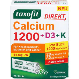 TAXOFIT Calcium 1200 mit Vitamin D3 und Vitamin K Direkt Sticks, vegetarisch, 20 Stück – Bild 1 von 1