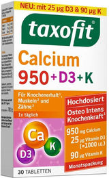Taxofit Calcium 950 mit Vitamin D3 und K Tabletten 30 Stück glutenfrei und laktosefrei für Frauen – Bild 1 von 2