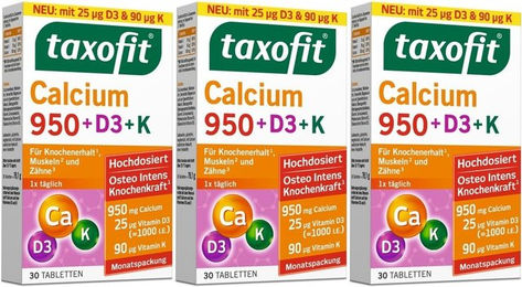taxofit Calcium 950 mit Vitamin D3 und Vitamin K Tabletten für Frauen – Bild 1 von 1