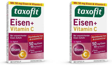 taxofit Eisen und Vitamin C Kapseln für Erwachsene und Kinder – Bild 1 von 3