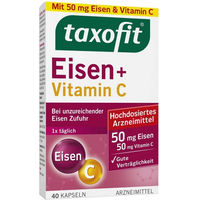 Produktbild von Taxofit Eisen und Vitamin C Kapseln mit Eisen-Sulfat für Erwachsene und Kinder 40 Stück