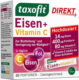taxofit Eisen + Vitamin C Direkt-Granulat Pulver für Erwachsene, Schwangere und Stillende 20 Stück – Bild 1 von 4