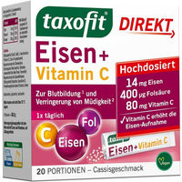 Produktbild von taxofit Eisen + Vitamin C Direkt-Granulat Pulver für Erwachsene, Schwangere und Stillende 20 Stück
