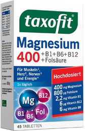 Taxofit Magnesium 400 mg mit Vitamin B1, B6, B12 und Folsäure Tabletten 45 Stück – Bild 1 von 4