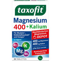 Produktbild von Taxofit Magnesium 400 mg und Kalium Depot Tabletten mit 30 Stück für Erwachsene und Sportler
