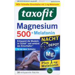 Taxofit Magnesium 500 Nacht mit Melatonin Tabletten für Erwachsene 30 Stück – Bild 1 von 3
