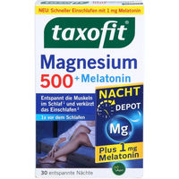 Produktbild von Taxofit Magnesium 500 Nacht mit Melatonin Tabletten für Erwachsene 30 Stück
