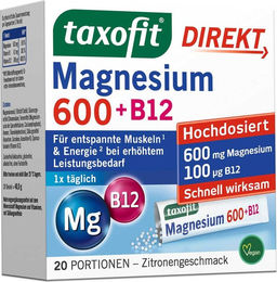Taxofit Magnesium 600 mg und Vitamin B12 Granulat Pulver für Erwachsene und Sportler 20 Stück – Bild 1 von 4
