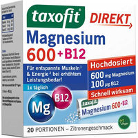 Produktbild von Taxofit Magnesium 600 mg und Vitamin B12 Granulat Pulver für Erwachsene und Sportler 20 Stück