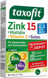 Taxofit Zink 15 mg Histidin Vitamin C Selen Depot Tabletten für Erwachsene und Sportler 40 Stück – Bild 1 von 3