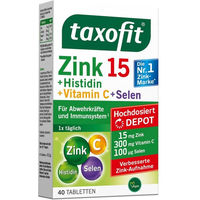 Produktbild von Taxofit Zink 15 mg Histidin Vitamin C Selen Depot Tabletten für Erwachsene und Sportler 40 Stück