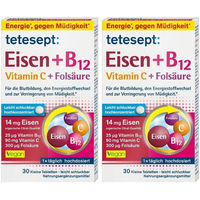 Produktbild von tetesept Eisen Citrat mit Vitamin B12, Vitamin C und Folsäure Tabletten laktosefrei und glutenfrei 60 Stück