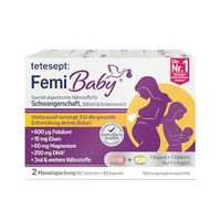 Produktbild von tetesept Femi Baby Kapseln für Schwangere und Stillende mit Folsäure, Eisen und DHA, laktosefrei und glutenfrei