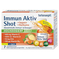 Produktbild von tetesept Immun Aktiv Kurkuma-Ingwer Shot Trinkampullen mit Vitamin D, C, B12 und Zink 7 Stück vegan glutenfrei laktosefrei