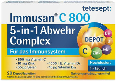 Tetesept Immusan C 800 Abwehr Complex mit Ascorbinsäure Tabletten 20 Stück – Bild 1 von 2