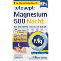 Produktbild von Tetesept Magnesium 500 Nacht Tabletten mit Magnesium Oxid, laktosefrei und glutenfrei, 30 Stück