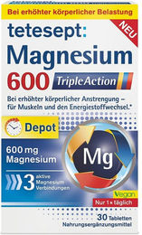 Tetesept Magnesium 600 Triple Action Komplex vegane Filmtabletten für Sportler 30 Stück – Bild 1 von 1