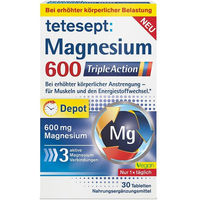 Produktbild von Tetesept Magnesium 600 Triple Action Komplex vegane Filmtabletten für Sportler 30 Stück