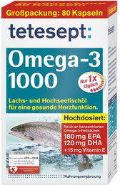 tetesept Omega-3 1000 Kapseln 80 Stück glutenfrei und laktosefrei – Bild 1 von 2