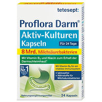 Produktbild von tetesept Proflora Darm Aktiv-Kulturen Kapseln mit 8 Mrd. Milchsäurebakterien und Inulin - 24 Kapseln