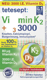 tetesept Vitamin K2 + D3 3000 Mini-Tabletten 30 Stück vegetarisch laktosefrei glutenfrei – Bild 1 von 1