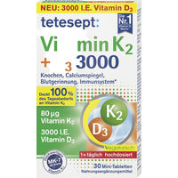 Produktbild von tetesept Vitamin K2 + D3 3000 Mini-Tabletten 30 Stück vegetarisch laktosefrei glutenfrei