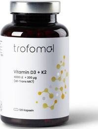 TROFOMOL Vitamin D3 + K2 hochdosiert vegan 4000 I.E. Kapseln 120 Stück – Bild 1 von 4