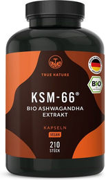 TRUE NATURE® Bio Ashwagandha KSM-66® Kapseln mit 30mg Withanoliden, vegan und glutenfrei – Bild 1 von 4