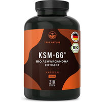 Produktbild von TRUE NATURE® Bio Ashwagandha KSM-66® Kapseln mit 30mg Withanoliden, vegan und glutenfrei
