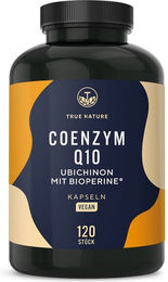 TRUE NATURE Coenzym Q10 200 mg mit BioPerine Schwarzer Pfeffer Extrakt Vegan Kapseln 120 Stück – Bild 1 von 3