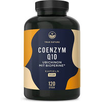 Produktbild von TRUE NATURE Coenzym Q10 200 mg mit BioPerine Schwarzer Pfeffer Extrakt Vegan Kapseln 120 Stück