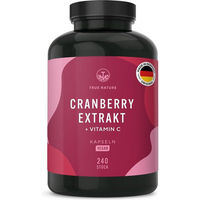 Produktbild von TRUE NATURE® Cranberry Extrakt Kapseln mit Vitamin C, 6% Proanthocyanidine, vegan, laktosefrei und glutenfrei, 240 Kapseln