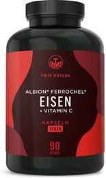 TRUE NATURE Eisen Kapseln mit Vitamin C und Ferrochel Eisenbisglycinat 54 mg vegan laktosefrei glutenfrei – Bild 1 von 2