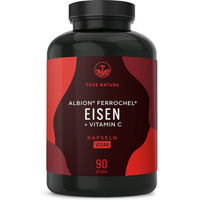 Produktbild von TRUE NATURE Eisen Kapseln mit Vitamin C und Ferrochel Eisenbisglycinat 54 mg vegan laktosefrei glutenfrei