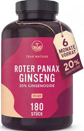 TRUE NATURE Roter Panax Ginseng Extrakt hochdosiert 1200 mg vegan 180 Kapseln – Bild 1 von 6