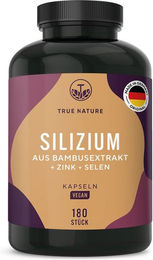 TRUE NATURE® Silizium Kapseln mit Bambusextrakt, Zink und Selen, vegan, 180 Kapseln – Bild 1 von 3