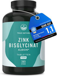 TRUE NATURE® Zink Bisglycinat Tabletten vegan laktosefrei und glutenfrei für Sportler und Senioren 365 Stück – Bild 1 von 3