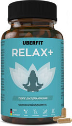 UberFit RELAX+ Schlaf & Entspannung Komplex mit Melatonin, Ashwagandha, L-Tryptophan, Baldrian und Vitamin B6, 60 vegane Kapseln, laktosefrei – Bild 1 von 5