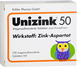Unizink 50 magensaftresistente Tabletten 100 Stück glutenfrei und laktosefrei – Bild 1 von 2
