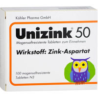 Produktbild von Unizink 50 magensaftresistente Tabletten 100 Stück glutenfrei und laktosefrei