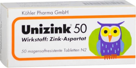 Unizink 50 magensaftresistente Tabletten von Köhler Pharma glutenfrei laktosefrei hefefrei 50 Stück – Bild 1 von 2
